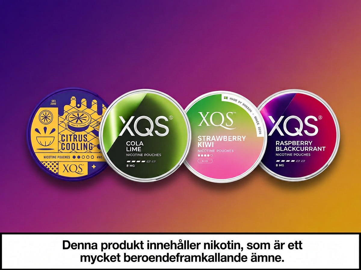 XQS nikotinpåsar. Denna produkt innehåller nikotin, som är ett mycket beroendeframkallande ämne.